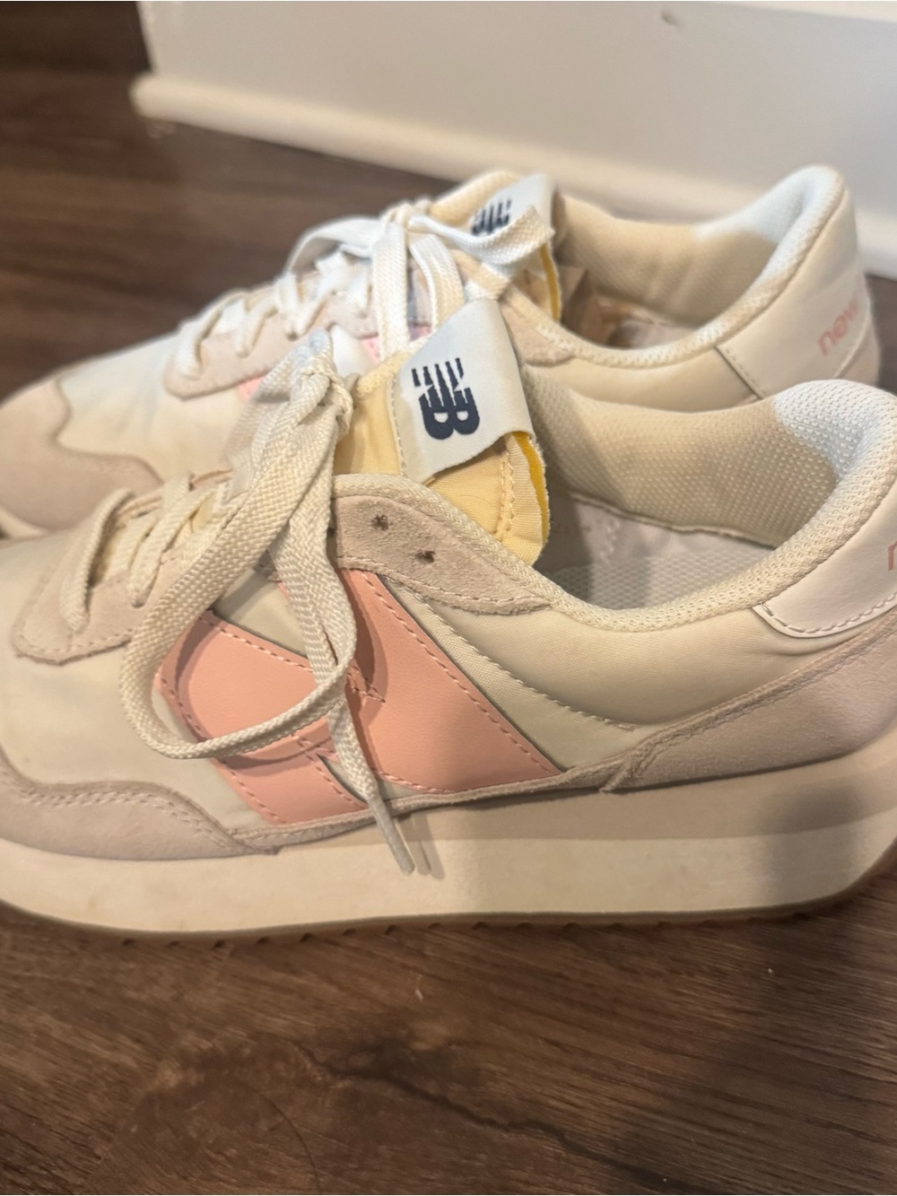 New Balance Cream and Pink Retro Runner Sneakers - Picture 2 of 5